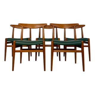 Vintage Danish Teak W2 Dining Chairs by Hans J. Wegner for C.M. Madsen, 1950s, Set of 5 For Sale