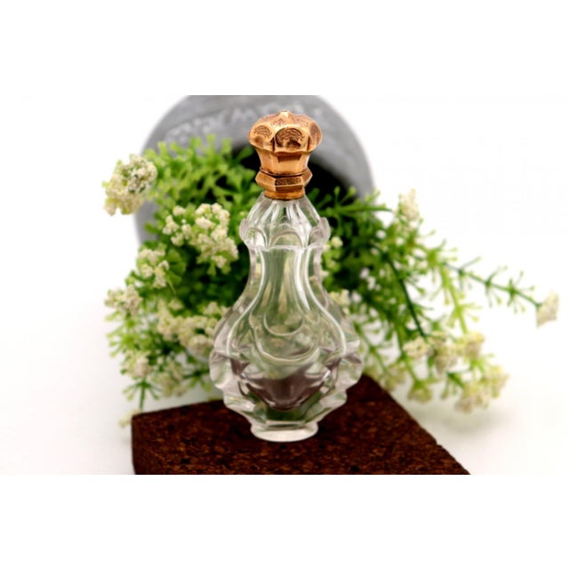 Perfume Bottle in Cut Glass with Gold Hinged Lid For Sale - Image 5 of 7