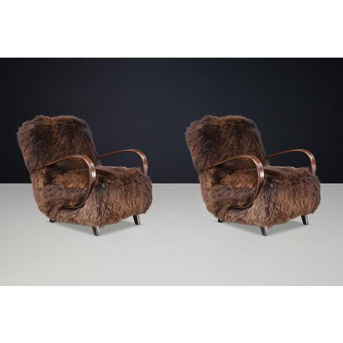 Dutch Lounge Chairs in Dark Sheepskin from Jindřich Halabala, 1940s, Set of 2 For Sale - Image 3 of 18
