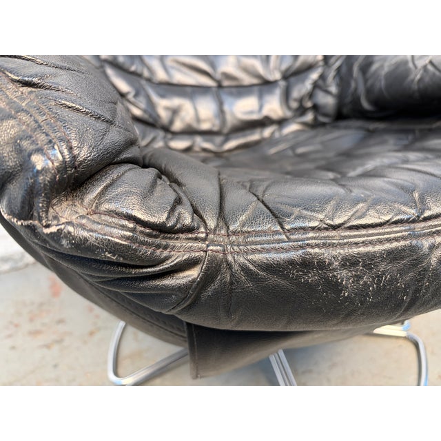 Pair of Vintage Black Leather Swivel Chairs For Sale - Image 13 of 14