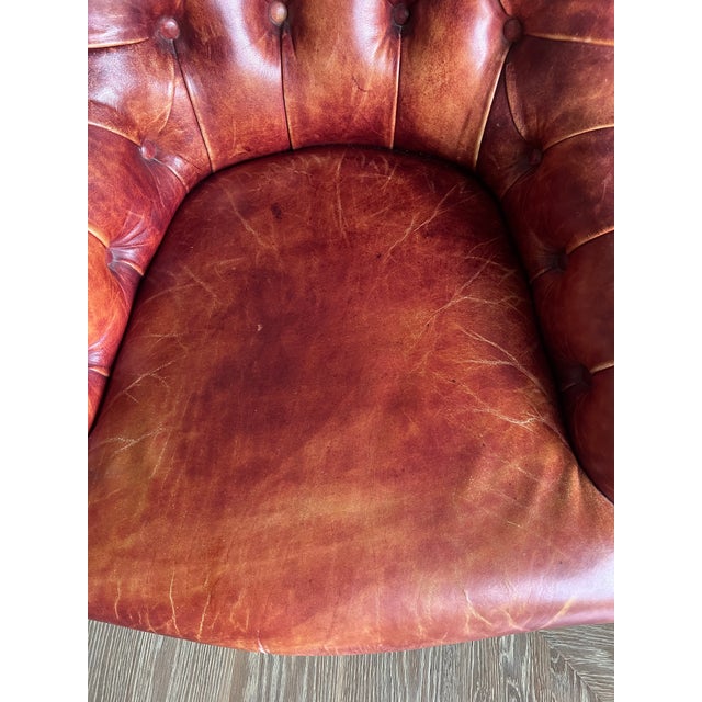 Animal Skin Vintage George Smith Petite Tufted Leather Chesterfield Chair, Made in England, a Pair For Sale - Image 7 of 12