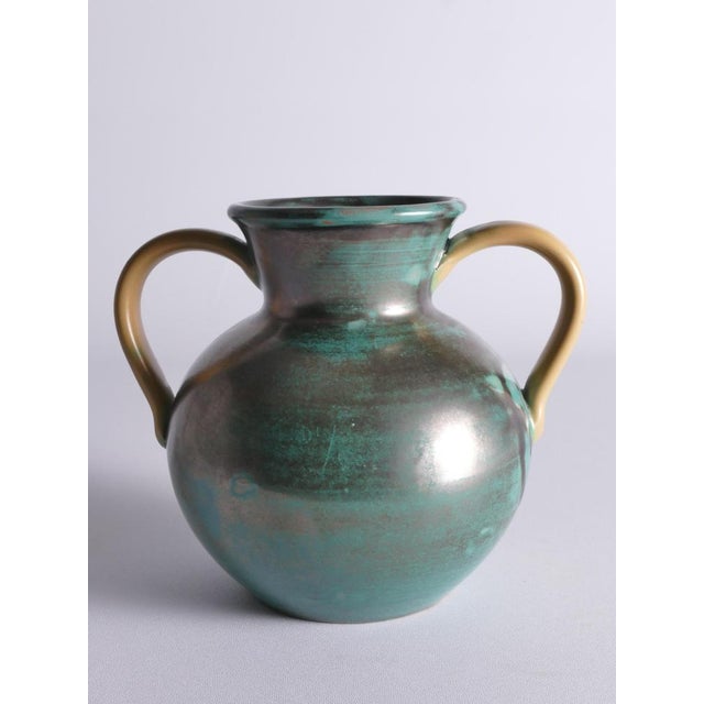 Green Ceramic Vase with Yellow Handles by Anna-Lisa Thomson for Upsala Ekeby, 1930s For Sale - Image 11 of 17