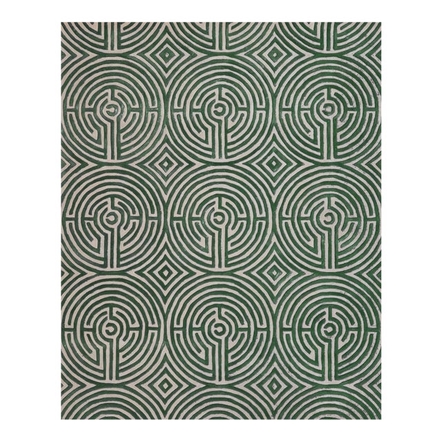 Lucca Hand-Tufted Maze Rug, Boxwood Green, 9x12 For Sale