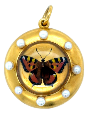 Rare Antique Essex Crystal Butterfly Locket Pendant 22k Yellow Gold