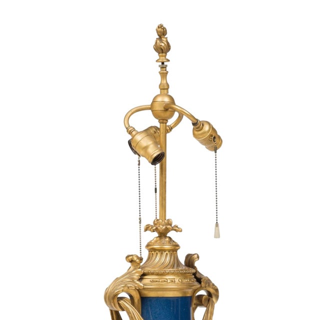 French 19th Century French Louis XV Style Robins Egg Blue Porcelain and Gilt Bronze Lamps - A Pair For Sale - Image 3 of 7