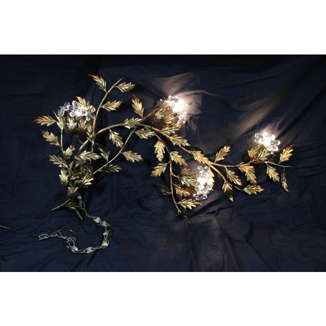 1960s Oversized Italian Hollywood Regency Gilt-Iron Wall Sconce With Crystal Blossoms For Sale - Image 9 of 17