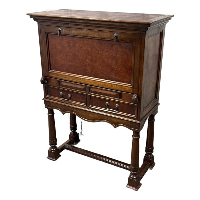 South Cone Trading Traditional Mahogany Wine Bar Secretary Cabinet For Sale