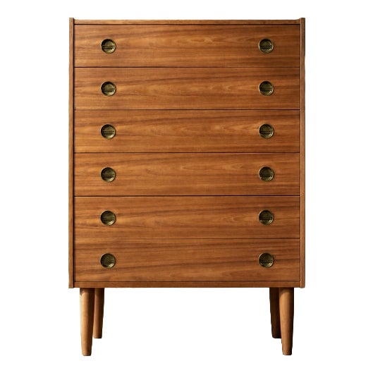 Mid-Century Danish Modern High Teak Highboy with Brass Handles, 1960s For Sale