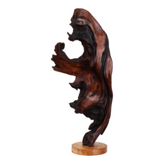 Deep Roots - Elegant Organic Abstract Redwood Sculpture With Maple Base Original Artwork by Joe Garnero For Sale