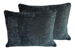 Early 21st Century Charcoal Grey Alligator Scale Pillows- a Pair