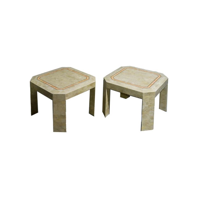 Late 20th Century Tessellated Marble Side Tables With Gold Pink Inlay - a Pair For Sale - Image 10 of 12