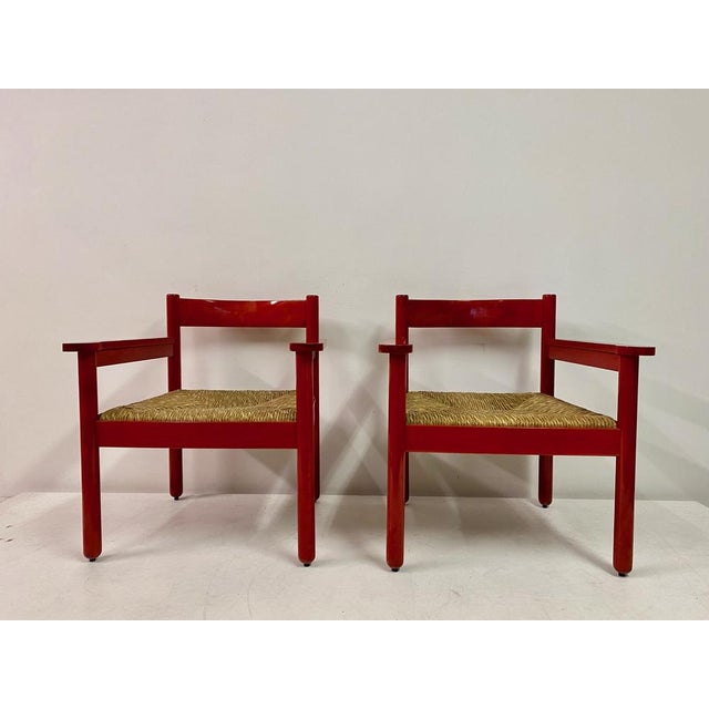 Set of Italian Red Armchairs with Rush Seats, 1960s For Sale - Image 15 of 17
