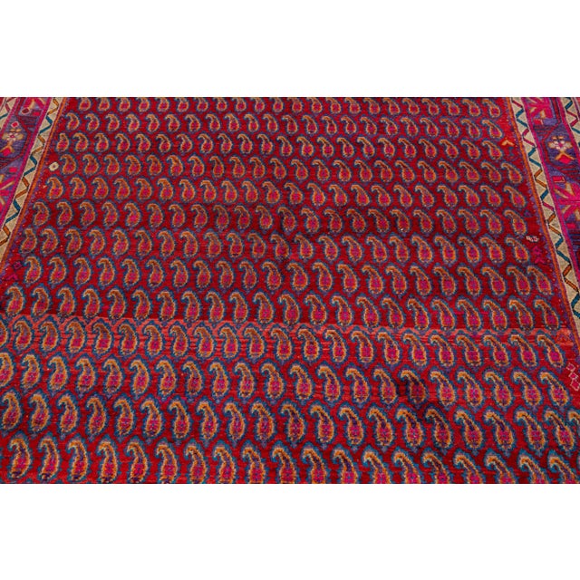 Textile 1960s Red Handmade Vintage Shiraz Wool Rug With Allover Boteh Motif For Sale - Image 7 of 7