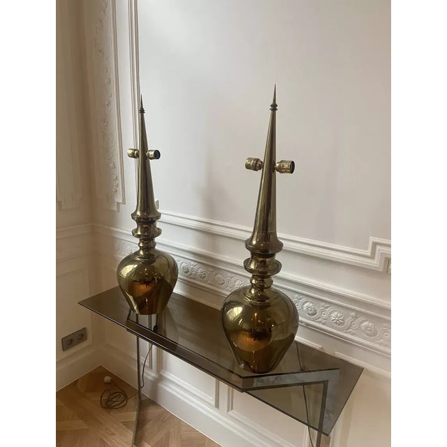 Mid-Century Modern Copper-Plated Metal Table Lamps 1980s, Set of 2 For Sale - Image 3 of 8
