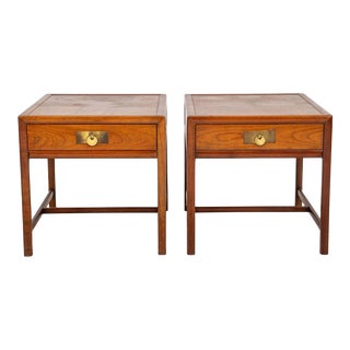 Baker Asian Modern Walnut Lamp Tables, Pair For Sale