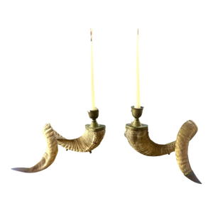 Vintage Ram Horn Candle Holders Pair