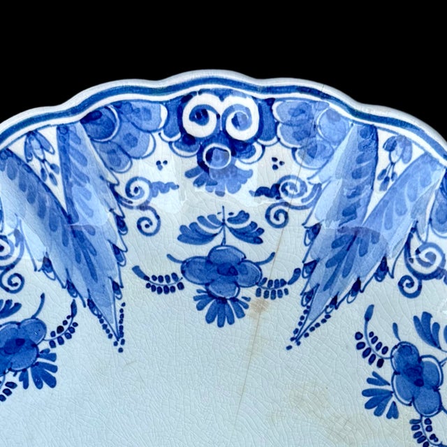 Delft Vintage Royal Delft Dutch Blue Lobed Ceramic Wall Plate, Signed For Sale - Image 4 of 6