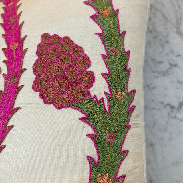 Hot Pink Brightly Colored Hand Made Suzani Pillow For Sale - Image 8 of 10