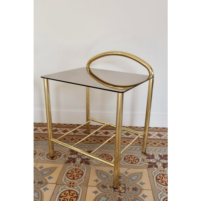 Vintage Gold-Tone Metal and Smoked Mirrored Glass Bedside Tables, 1970s, Set of 2 For Sale - Image 4 of 10