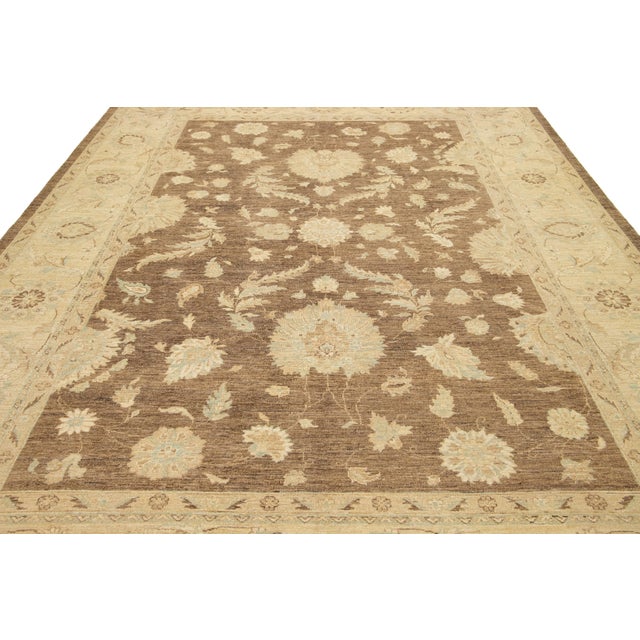 Brown Transitional Paki Peshawar Handmade Wool Rug in a Warm Brown For Sale - Image 8 of 9