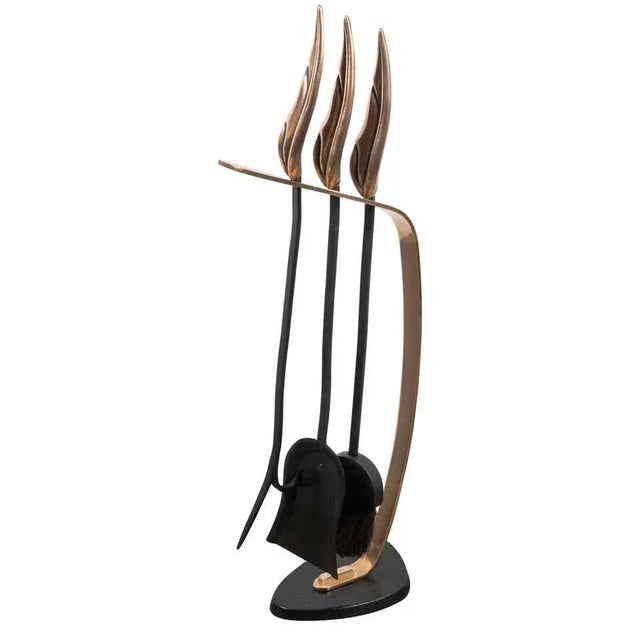 Mid-Century Modern Brutalist Flame Bronze & Black Enamel Firetool Set - Set of 4 For Sale - Image 13 of 13