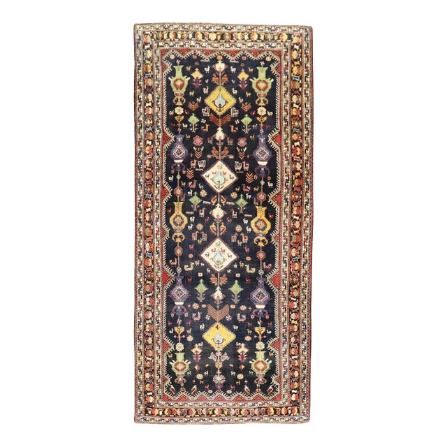Antique Zabihi Collection Persian Shiraz Gallery Size Rug - 4'11" x 11'8" For Sale