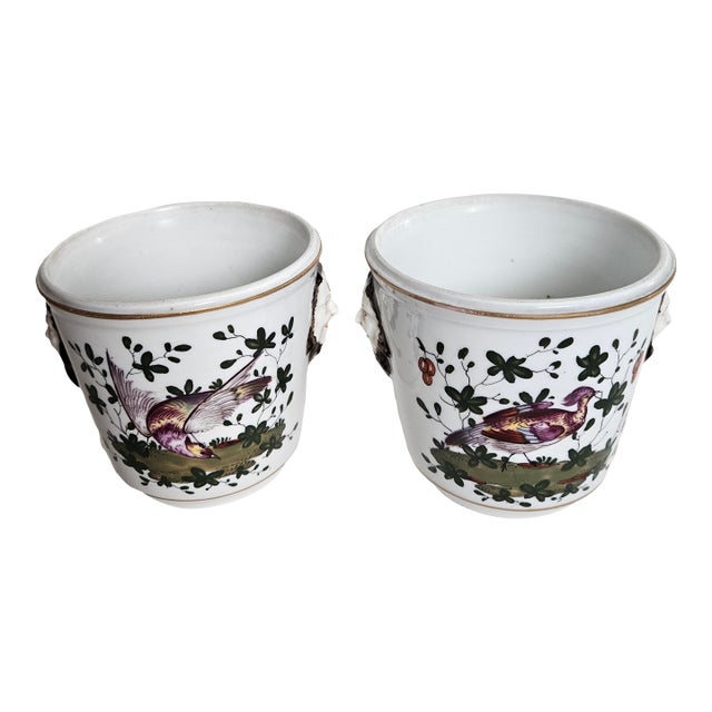 Charming Antique Tiny Hand Painted Porcelain Cachepot Attributed Richard Klemm Dresden Gilman Collamore Fifth Ave. - A Pair For Sale