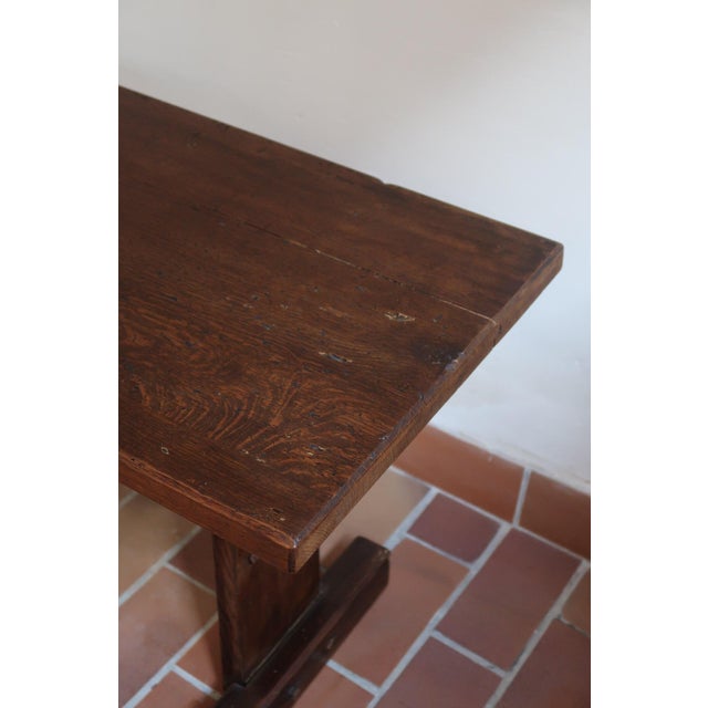 Oak Side Table with Pegged Trestle Base, France, 1950s For Sale - Image 6 of 12