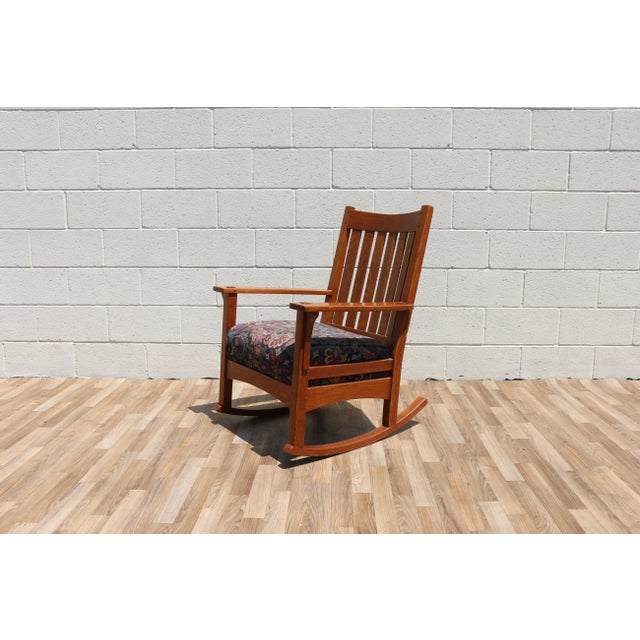 Wood 1940s Mission Style Solid Oak Rocking Chair | Arts & Crafts Wooden Rocker For Sale - Image 7 of 18
