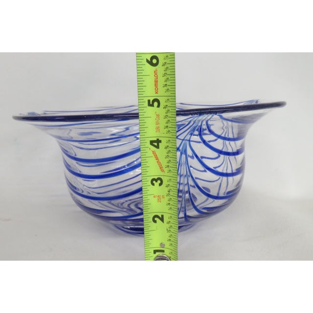 Glass Mid Century Modern Murano Art Glass Serving Bowl With Cobalt Blue Striping 4860b For Sale - Image 7 of 12