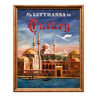 Büttgen - Fly Lufthansa to Turkey, Vintage Airline Travel Poster For Sale