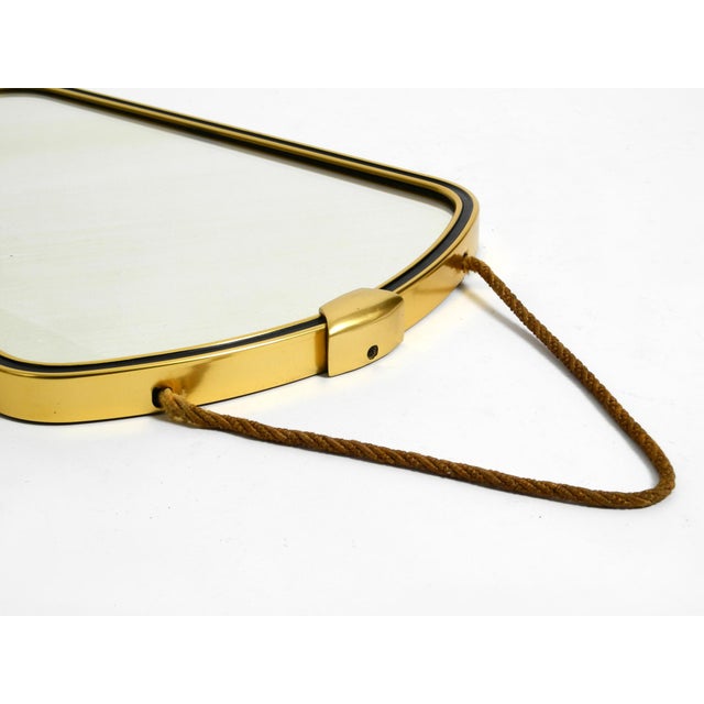 Small Mid-Century Brass Wall Mirror with Braided Hanging Strap, 1950s For Sale - Image 14 of 18