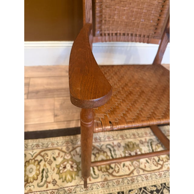Wood Antique Oak Rocking Chair With Woven Splint Seat and Back For Sale - Image 7 of 16