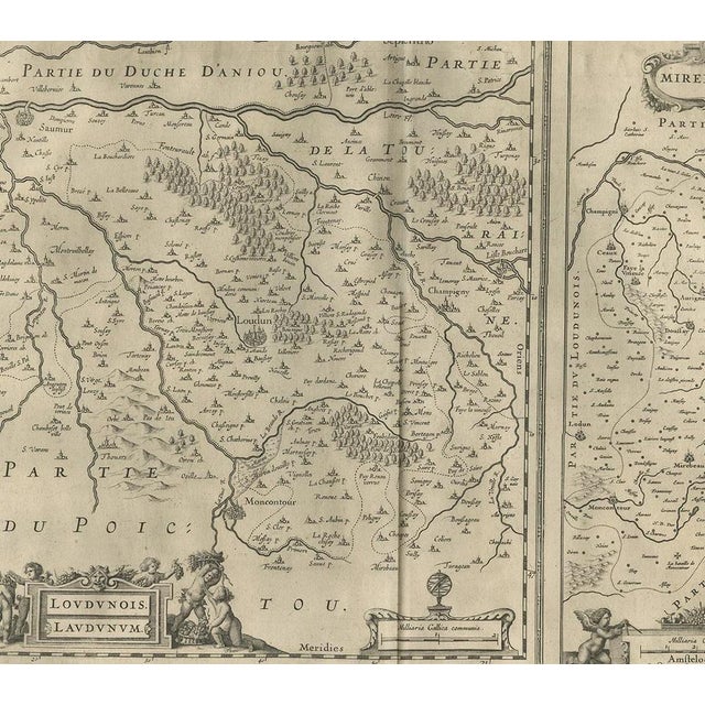 Antique Map of Loudun and Mirebeau by Janssonius, 1657 For Sale - Image 4 of 5