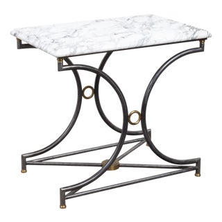 French Midcentury Steel and Bronze Console Table with White Veined Marble Top For Sale