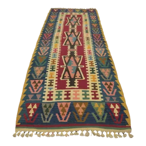 1960s Turkish Tribal Style Hand Knotted Oushak Kilim Runner Rug