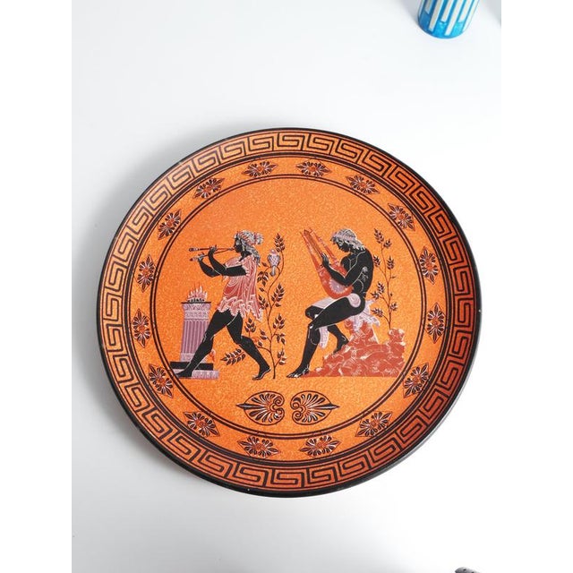 Black Large Greek Black-Figure Orange Terracotta Wall Plate with Classical Motif, 1970s For Sale - Image 8 of 18