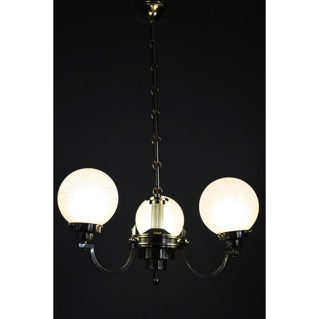 Vintage Art Deco Brass Chandelier with Textured Glass Globes, 1930s For Sale - Image 11 of 12