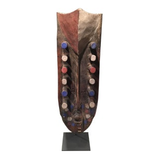 African Polychrome Carved Mounted Headpiece For Sale