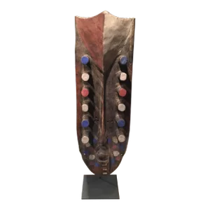 African Polychrome Carved Mounted Headpiece