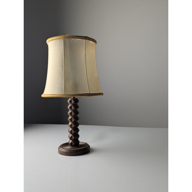 Vintage Table Lamp in Oak with Parchment Leather Shade by Charles Dudouyt, France, 1950s For Sale - Image 11 of 11
