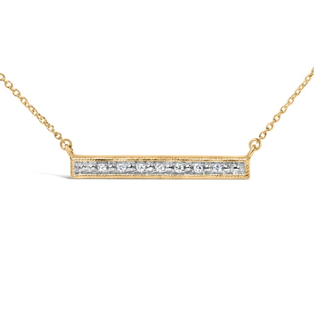 Contemporary Yellow Gold Plated Diamond Accent Bar Pendant Necklace For Sale - Image 3 of 4
