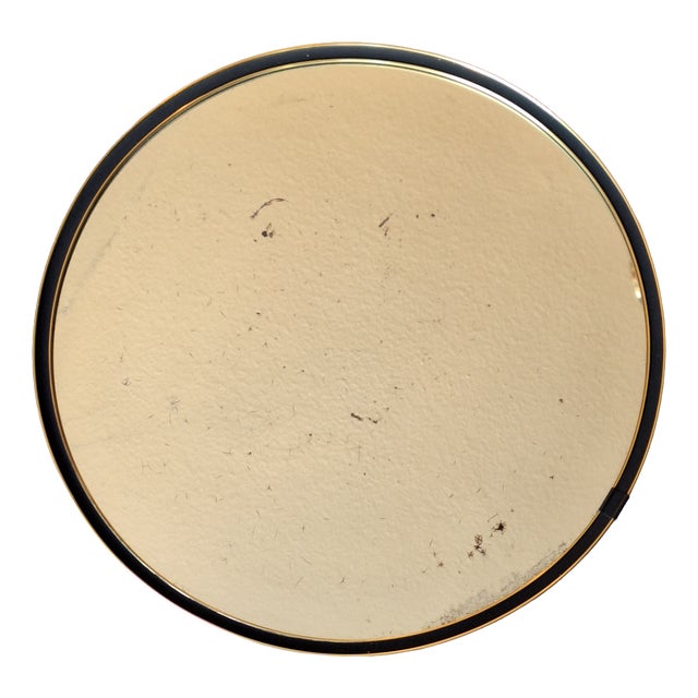 Mid-Century Modern Round Wall Mirror with Black Brass Frame, 1960s For Sale