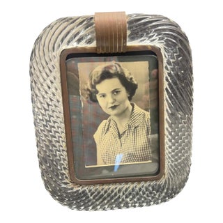 1930s Barovier Attributed Art Deco Clear Murano Glass and Brass Picture Frame For Sale