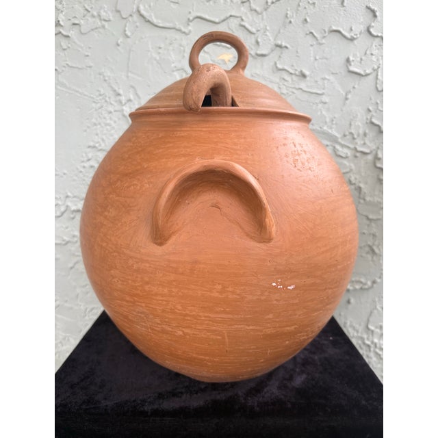 Large Rustic Mediterranean Terracotta Lidded Vessel With Ladle – Spanish Colonial Style For Sale - Image 4 of 12