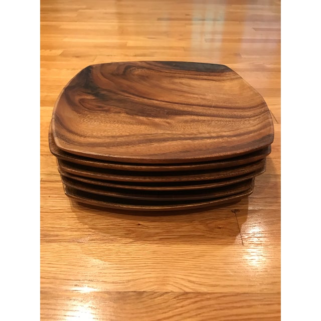 Contemporary Squared Acacia Wood Dinner Plates Set of 6 Chairish