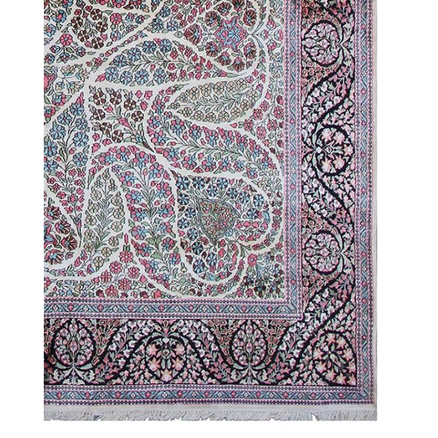 9x12 Unique Kashmir Art Silk Rug | Ivory & Rust Floral Design For Sale - Image 4 of 4