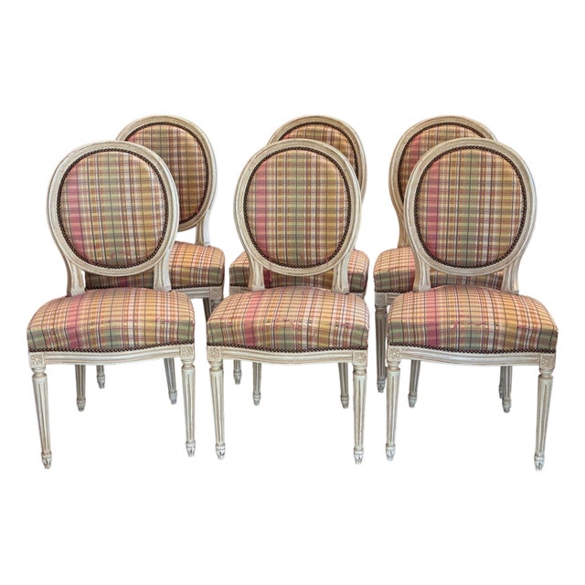 Set of Six Vintage French Painted Dining Chairs For Sale