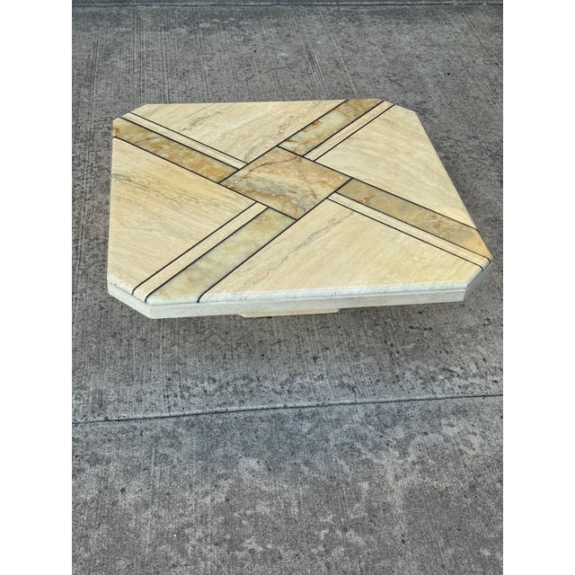 Mid-Century Modern Vintage Maurice Villency Style Postmodern Marble, Onyx, & Travertine Coffee Table, C. 1970s-80s For Sale - Image 3 of 13