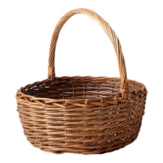 Vintage Wicker Gathering Basket For Sale